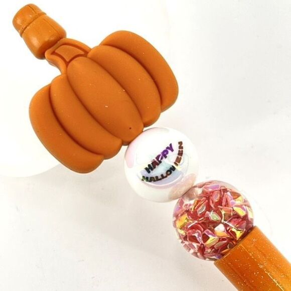 Pumpkin Happy Halloween fall autumn pen handmade NEW bling rhinestone white gree - Picture 6 of 6